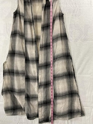 Cato Vest Womens Large White Black Plaid Long Open Front Kimono Sleeveless