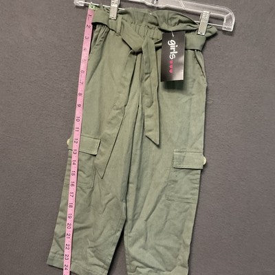 Green Paperbag Waist Pants NWT Girls  Size 3T Cotton Flex Cargo Pockets Belted