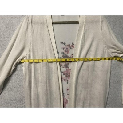 Croft & Barrow Cardigan Womens Large White Floral Back Lightweight Open Front