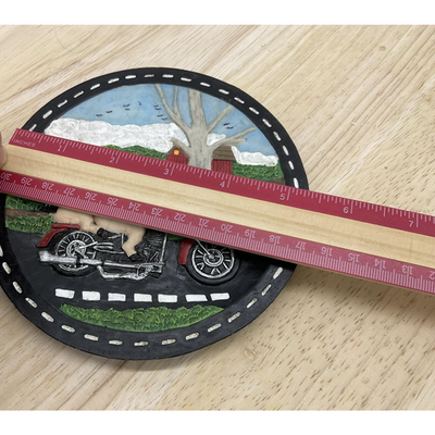 Biker Bears Motorcycle 3D Resin Round Decor Plaque Folk Art Country Barn Scene