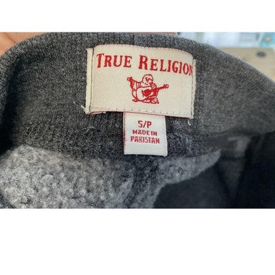 True Religion Pants Unisex Kids Small Gray Logo Ankle Joggers Sweatpants Fleece