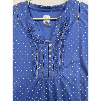 Cira Shirt Womens Extra Large Blue Polka Dot Ruffle Henley Short Sleeve Casual