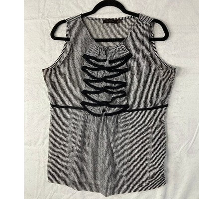 The Limited Blouse Womens XL Black White Striped Ruffle Front Peplum Sleeveless