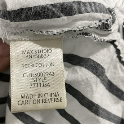 Max Studio Shirt Womens XL White Black Stripe Button Front Long Sleeve Tie Waist