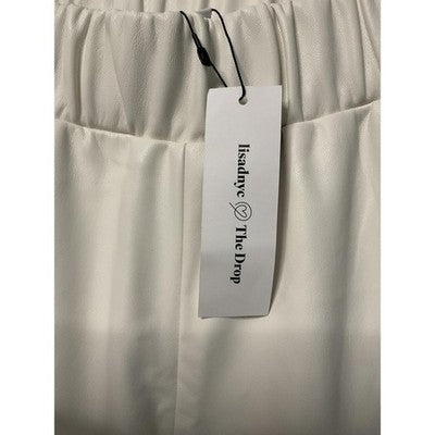 Lisadnyc The Drop Pants Womens 2XL Cream Faux Leather Pull On High Rise Pockets