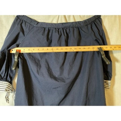 Crown & Ivy Off Shoulder Mini Dress/Top L, Blue, 3/4 Tie Sleeves, Sexy Sailor