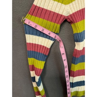 Poof Apparel Small Ribbed Stripe Sweater Green Pink Blue Cream Stretch Knit