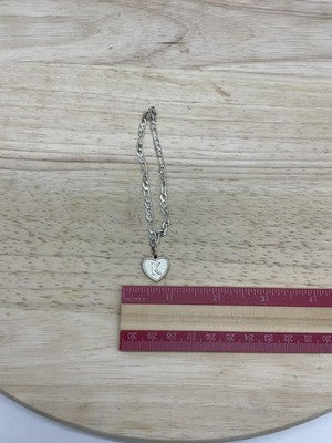 Silver Tone Heart K Initial Charm Chain Bracelet Womens Letter Love Jewelry