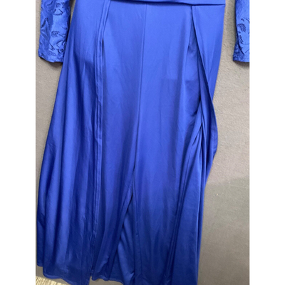 Women's Chic Blue Jumpsuit Lace Sleeve High Neck Lace Sleeves Evening Party Wear