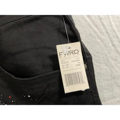 FWRD Denim Cargo Pants Men 48x33 Camo Black Paint Splatter Distressed Streetwear