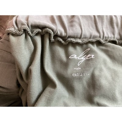 Alya Vintage Off Shoulder Tie Sleeve Top XS Olive Green Blouse Made in USA