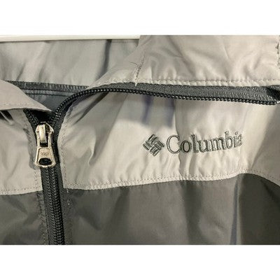 Columbia Windbreaker Jacket Mens Small Gray Full Zip Mesh Lined Hiking Coat