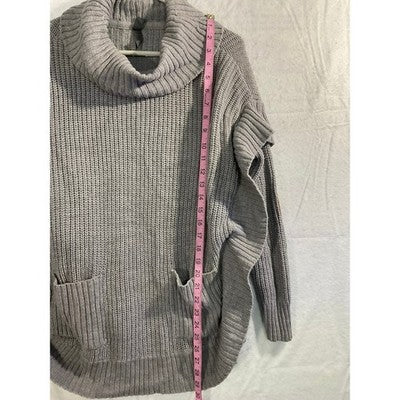 ALYA Cowl Neck Ruffle Poncho Sweater Womens S/M Gray Elbow Patch Pullover