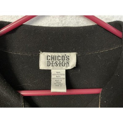 Chico's Design Jacket Womens Large 2 Tan Faux Suede Zip Black Collar Pockets