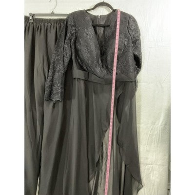 NEW VOGUE Dress Pants Set Womens XL Gray Lace Chiffon Long Sleeve Formal Wedding