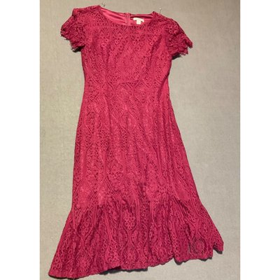 Miami Burgundy Romantic Lined Lace Dress M Scallop Sleeve Crochet Design