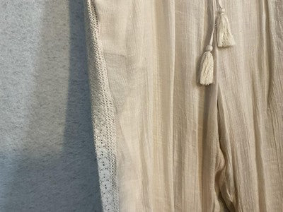John Paul Richard Pants Womens Large White Boho Lace Trim Tassel Ankle Lined