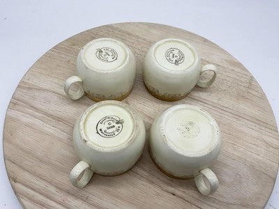 Vintage Sabin Crea-O-Gold Tea Cups Set Of 4 Beige 22K Gold Trim Pictorial Scene