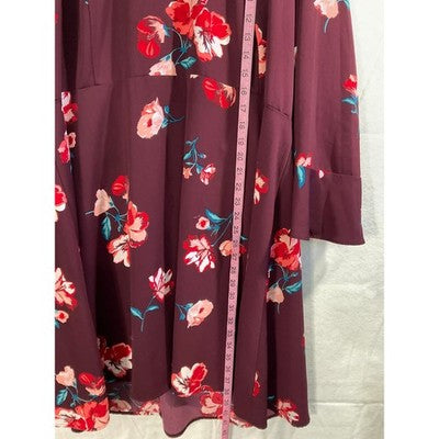 Old Navy Fit & Flare Dress Womens XXL Burgundy Floral Fluted Sleeve Smocked Mini