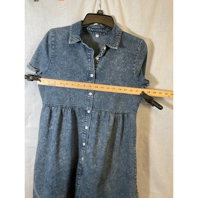Y2K Jean Collared Denim Dress Large, School Girl Style, Short Sleeve, Button-Up