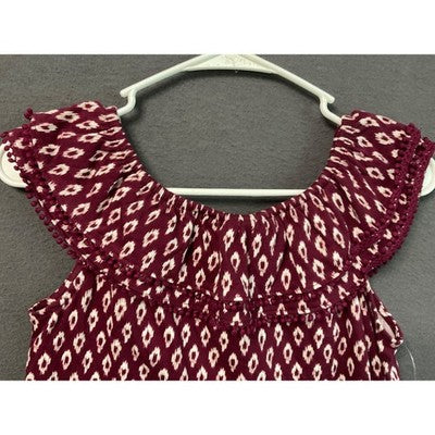 Old Navy Girls Boho Off Shoulder Ruffle Top L 10-12 Pom Pom Trim NWT