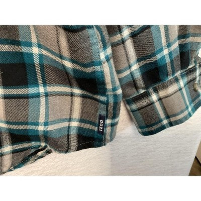 IZOD Shirt Mens 3XL Blue Gray Black Plaid Long Sleeve Flannel Button Up Casual