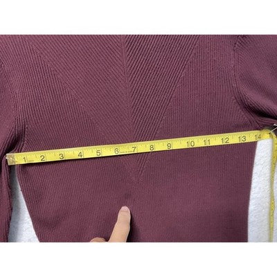 Nine West Sweater Womens Large Burgundy Ribbed Knit Crew Neck Long Sleeve Top
