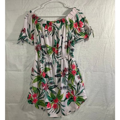 Hit of Blush Tropical Floral Mini Dress Women XL White Pink Off The Shoulder