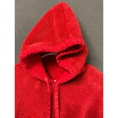 Plush Red Fleece Hoodie Sherpa Pullover Hoodie Jacket Warm Comfy Small ? READ