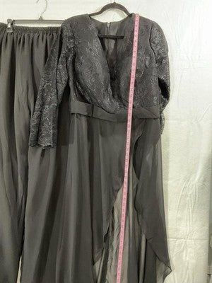 NEW VOGUE Dress Pants Set Womens XL Gray Lace Chiffon Long Sleeve Formal Wedding