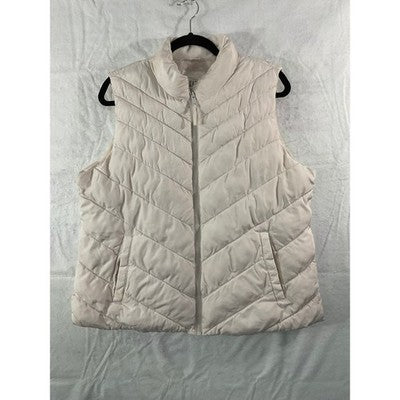 Gap Puffer Vest Women XL Cream Quilted Zip Up Sleeveless Jacket Outerwear