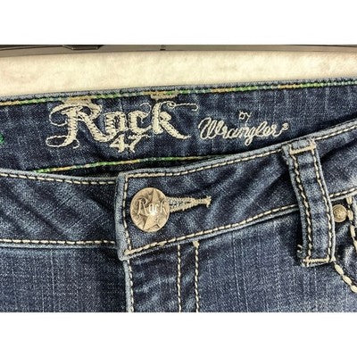 Rock 47 by Wrangler Bootcut Jeans Women 28x32 Dark Wash Rhinestone Western Denim