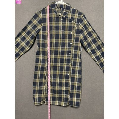 Flannel Plaid 2pc Loungewear Set Women L Pull-On Pants Pockets Long Tunic Top
