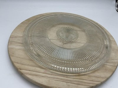 Vintage Clear Pressed Glass Round Cake Plate Replacement Striped Contemporary