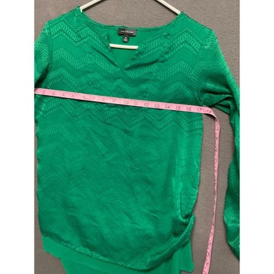 The Limited Chevron Blouse XS Green Roll Tab Sleeves Lined Textured Feminine