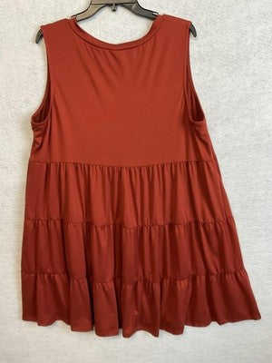 VTG Entro Dress Womens 2X Rust Orange Sleeveless Tiered Trapeze Swing Tank Boho