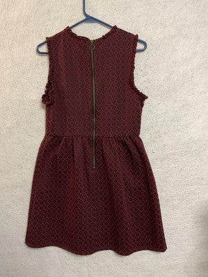 Xhilaration Dress Juniors Medium Red Geometric Fit Flare Sleeveless Ruffle Knit