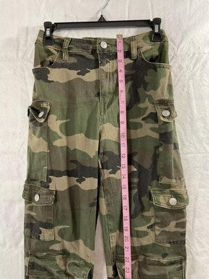 Rue21 Pants Juniors S Green Camouflage Cargo Twill Elastic Waist Raw Hem Army