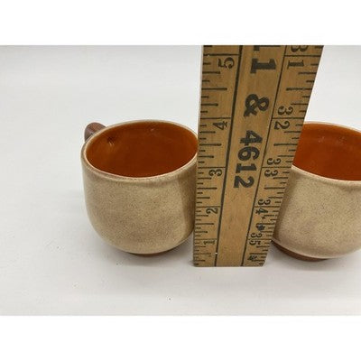 Stoneware Coffee Mugs Set Of 2 Beige Train Steamboat Graphic Unmarked VTG