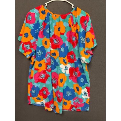 Women’s 2X Bright Floral Blouse Pullover Top Boho Lightweight