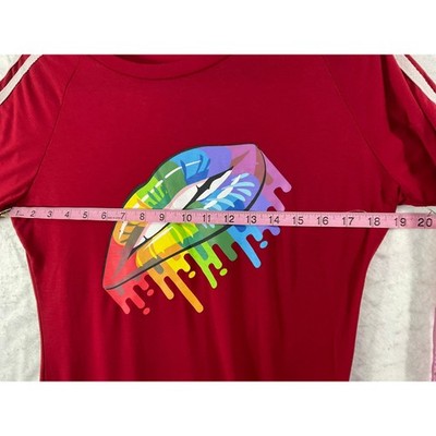 Graphic Maxi Dress Women XL Red Rainbow Lips Graphic Sporty Stripe T-Shirt