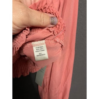 IRIS Basic Sheer Pink Blouse NWT Size M Long Sleeve Smocked Waist Flowy