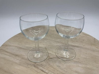 Clear Glass Wine Goblets Set Of 2 Small Round Stemware Drinking Glasses Kitchen