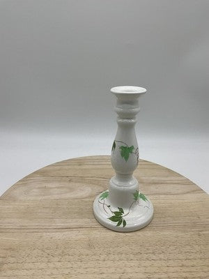 Hand Painted Ceramic Candlestick Holder Ivy Vine Green White Candle Holder