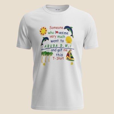 Sea Man Aruba Souvenir T-Shirt Mens Medium White Cotton Graphic Tee Travel