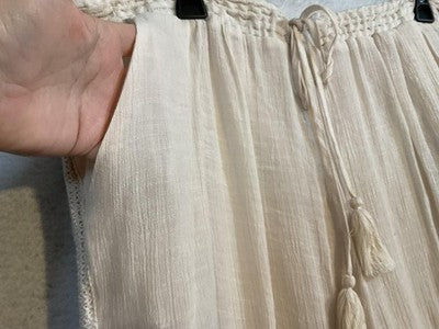 John Paul Richard Pants Womens Large White Boho Lace Trim Tassel Ankle Lined