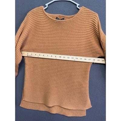 Rachel Zoe Women's Knit Sweater S Brown Cotton Blend Textured Pullover Boho