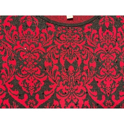 Dana Buchman XXL Red Black Damask Jacquard Knit Sweater Top Holiday