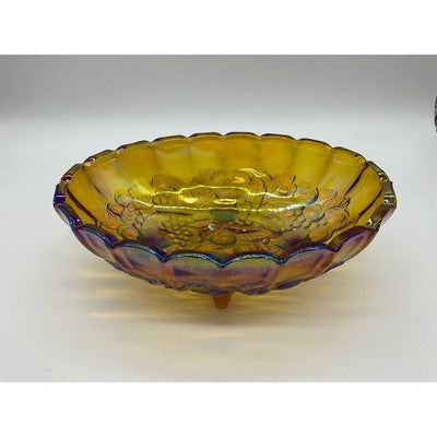 Indiana Glass Harvest Grape Bowl Unisex Large Marigold Iridescent Carnival Glass