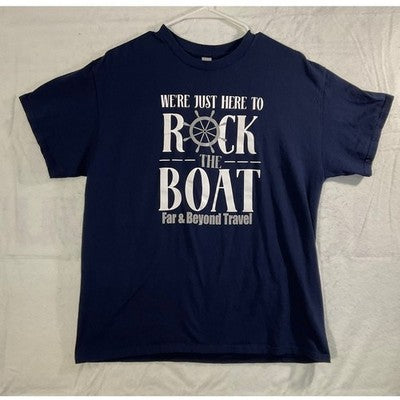 T-Shirt Unisex Large Navy Blue Rock The Boat Nautical Graphic Tee